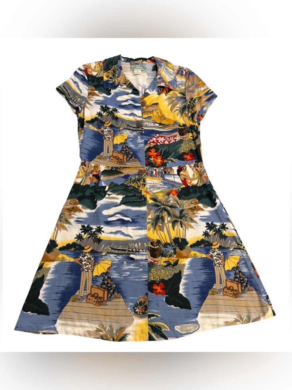 Reyn Spooner women’s Vintage Scenic Hawaiian Rayon Dress Petite Small